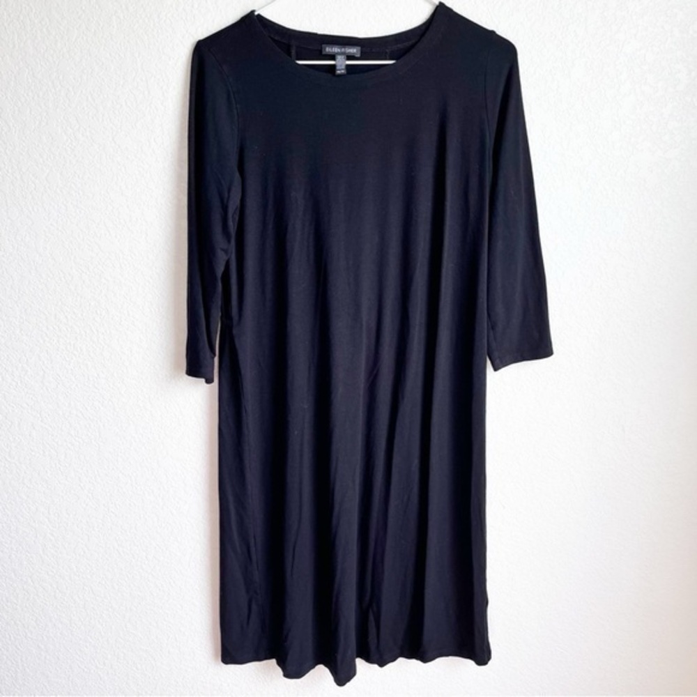 Eileen Fisher soft black house dress shift tie back size XS